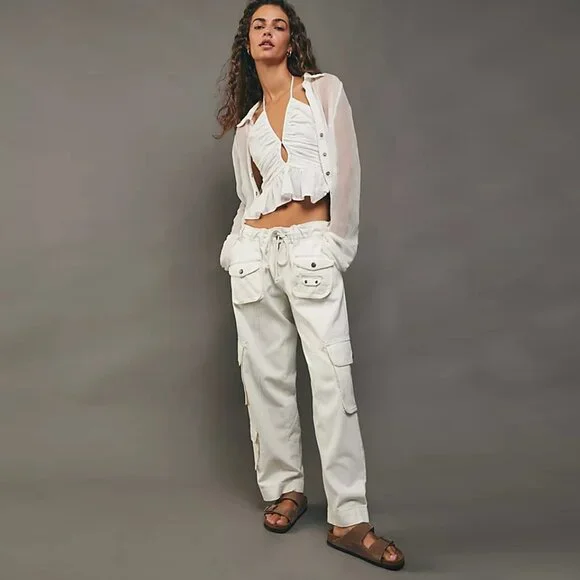 Free People Tahiti Herringbone Cargo Pants NWT - Picture 4 of 14